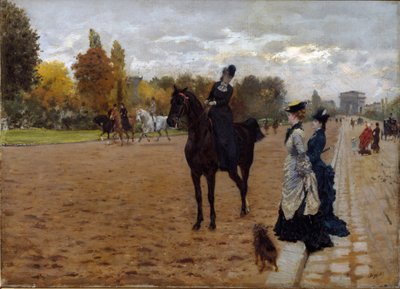The Amazon Cavaliere talking with walkers Avenue Foch in Paris by Giuseppe or Joseph de Nittis
