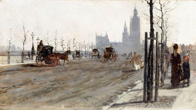 The Victoria Embankment, London by Giuseppe or Joseph de Nittis