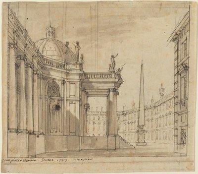 Stage Design: A Piazza with a Domed Church and an Obelisk by Giuseppino Galliari