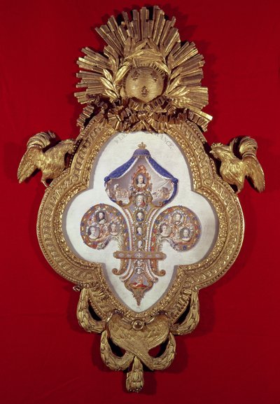 The Fleur de France, genealogical tree with thirteen portraits of Louis XV (1710-74) and his descendants in a fleur-de-lys shaped frame, 1765 by Glokeur de Surchamps