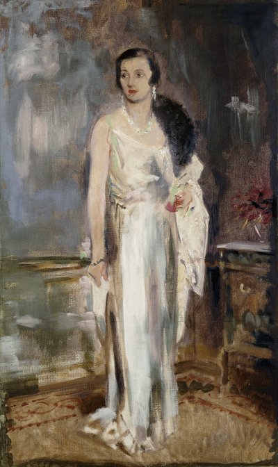 Portrait of Loelia, Duchess of Westminster, Later Lady Lindsay, Small Full Length, in Evening Dress by Glyn Warren Philpot