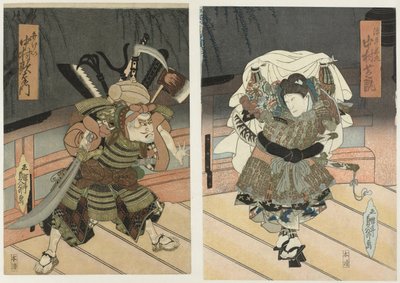Two Men on a Bridge by Gochôtei Sadamasu
