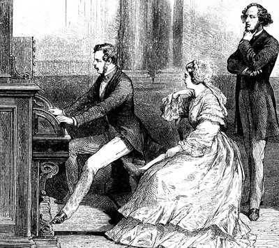 Queen Victoria watching Prince Albert playing the organ to Felix Mendelssohn by Godefroy Durand