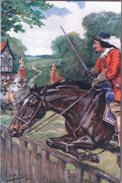 The Romance of Britonmarte: But She Cleared by Inches the Oaken Board, from Poems of Adam Lindsay Gordon Published by T. N. Foulis, 1912 by Godfrey Douglas Giles