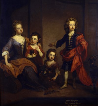 Portrait of Richard Boyle, 3rd Earl of Burlington, with His Three Sisters, Elizabeth, Juliana and Jane Boyle by Godfrey Kneller