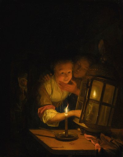 An Amorous Couple Caught Lighting a Lantern by Godfried Schalcken