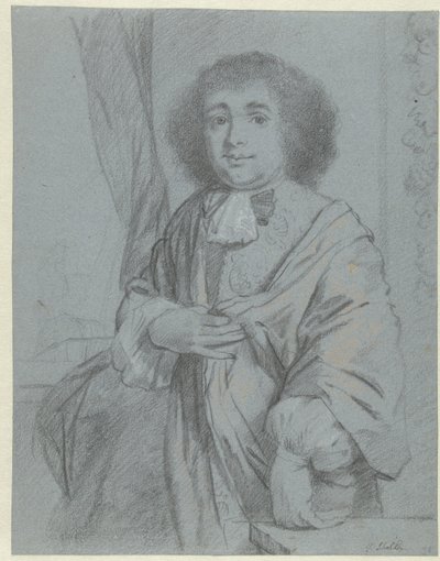 Portrait of a Standing Gentleman (Kunstboek or Study Album of Caspar Netscher) by Godfried Schalcken
