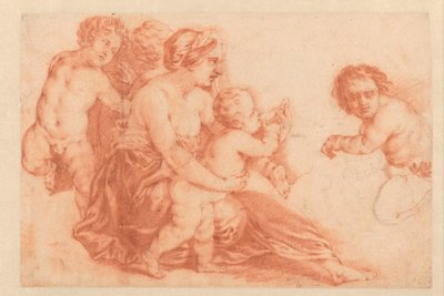 Woman with Various Children, Kunstboek or Study Album by Caspar Netscher (series title) by Godfried Schalcken