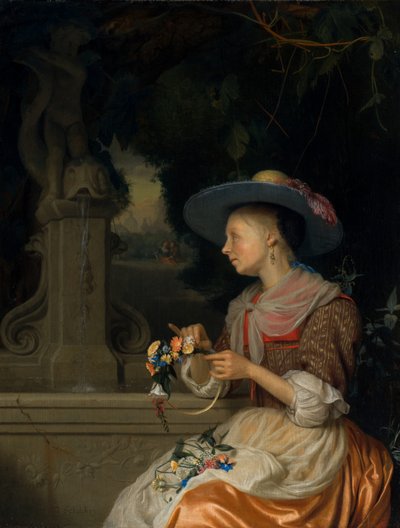 Woman Weaving a Crown of Flowers, c. 1675-1680 by Godfried Schalcken