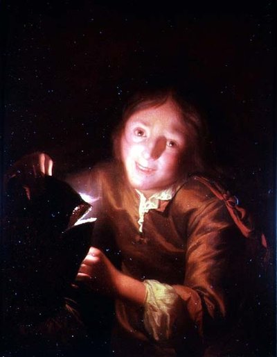 A Young Boy Holding a Candle Behind a Halloween Mask by Godfried Schalcken