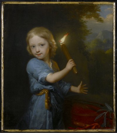 Boy Holding a Torch by Godfried Schalcken