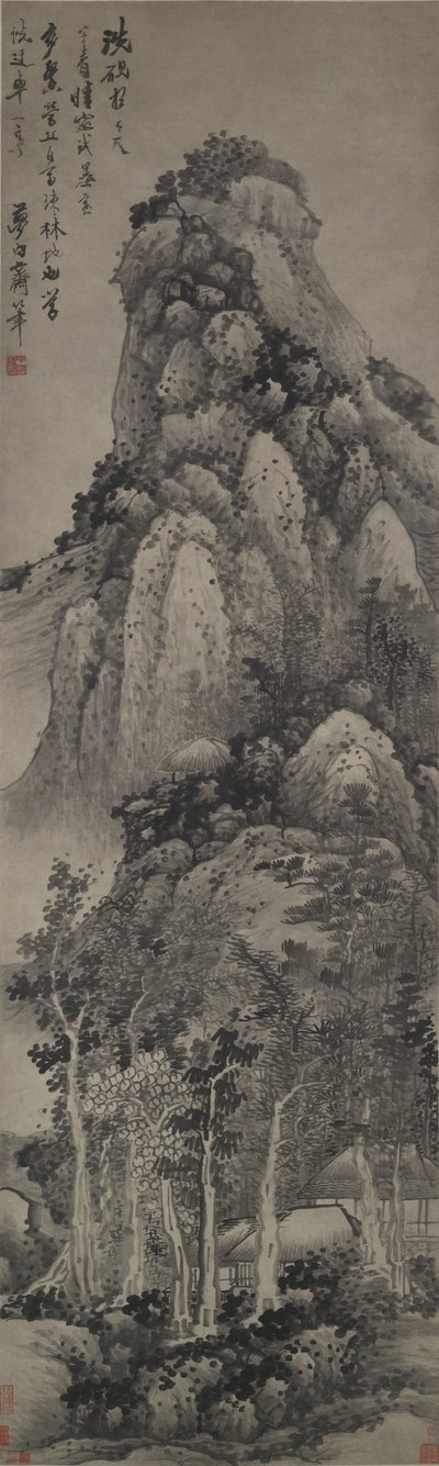 A Lofty Pavilion, Hanging Scroll, c.1683 by Gong Xian