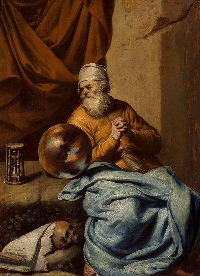 Old Man with a Sphere, an Hourglass, a Skull and Books (Vanitas?) by Gonzales Coques