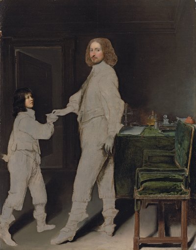 Portrait of a Man, Full-Length, Handing a Letter to a Boy, in an Interior by Gonzales Coques