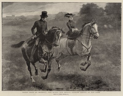 Happy Days at Windsor, the Queen and Prince Consort riding in the Park by Gordon Frederick Browne