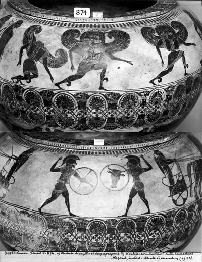 Dinos depicting Medusa beheaded and Hoplites Fighting, c.580 BC by Gorgon Painter