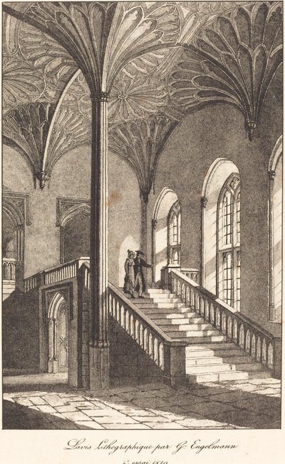 Man and Woman Descending Staircase by Gottfried Engelmann