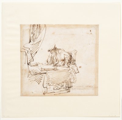 Scholar seated at a table on which rests a large book by Govaert (attr. to) Flinck