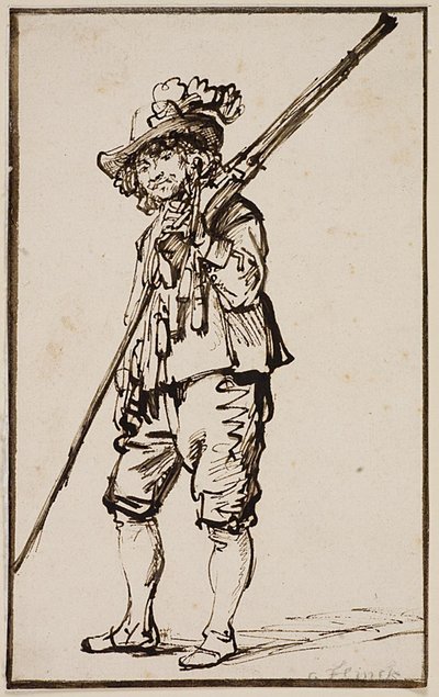 A Standing Soldier with a Musket Over His Shoulder by Govert Flinck