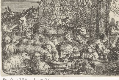 Shepherd with Flock Before a Gate by Govert van der Leeuw