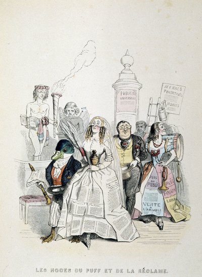 The Wedding of the Puff and the Advertising (Cartoon on the Abundance of Press Advertising) by Grandville