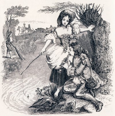The Fishes and the Shepherd Who Plays Flute - Fables by La Fontaine by Grandville