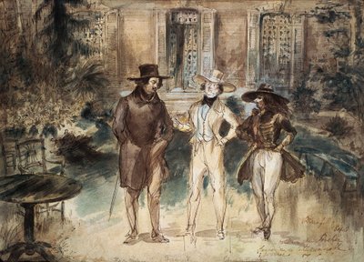Caricature of Honore de Balzac, Frederick Lemaitre and Theophile Gautier by Grandville