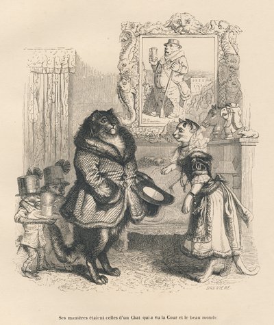 Court Cat Greeting a Young Cat by Grandville