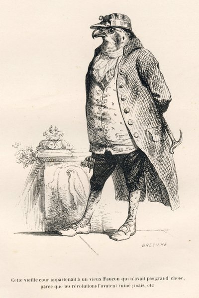 Falcon Ruined by Revolutions. Illustrated Vignettes by JJ Granville. Engraving Signed Breviere in the Section 