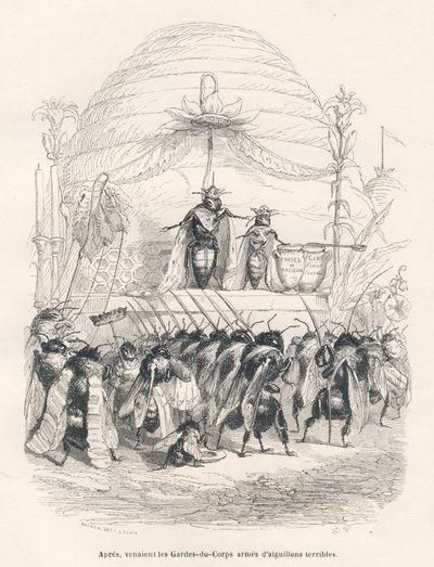 The Queen Bee and Her Army. Illustrated Vignettes by JJ Granville. Engraving Signed Andrew, Best and Leloir in the Section Entitled 