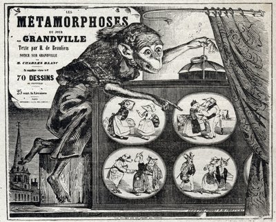 Literature. The Daily Metamorphosis, by the Caricaturist Jean Jacques Grandville. Poster, France by Grandville