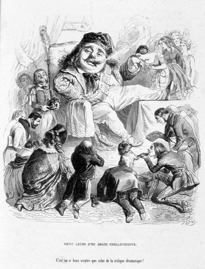 Mocking the power of a dramatic critic. Cartoon In Jérôme Paturot in search of a social position by Louis Reybaud by Grandville