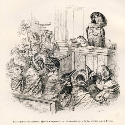 Eloquent Parrot. Illustrated Vignettes by JJ Granville. Engraving Signed Porret in the Section Entitled 