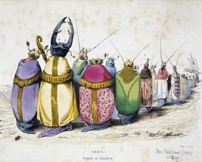 Procession of Beetles Wearing Clerical Clothes (Anticlerical Cartoon) by Grandville