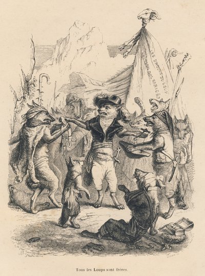Revolution of the Wolves and Freedom and Rights of the Wolf. Illustrated Vignettes by JJ Granville. Engraving Signed Godard in the Section Titled 