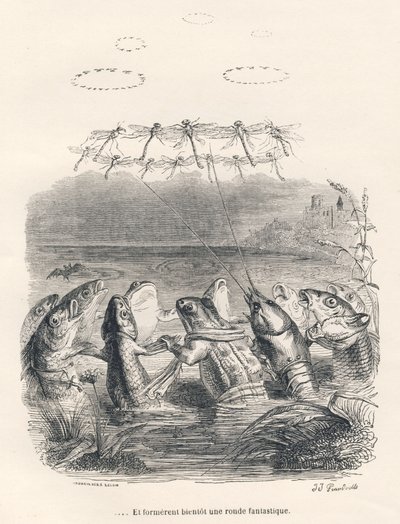 Round Dance of Water Animals and Dragonflies. Illustrated Vignettes by JJ Granville. Engraving Signed Andrew, Best and Leloir in the Section Entitled 