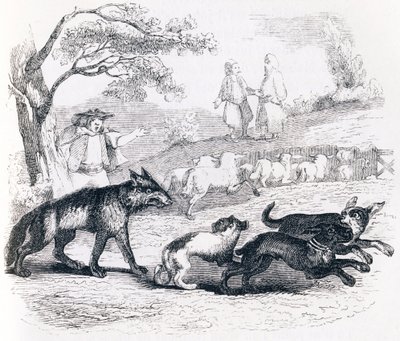 The Bassa and the Merchant - Fables by La Fontaine by Grandville