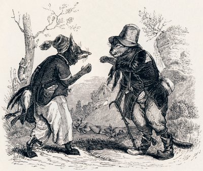 The cat and the fox - Fables by La Fontaine by Grandville