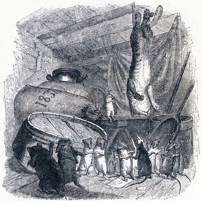 The Cat and the Old Rat - Fables by La Fontaine by Grandville