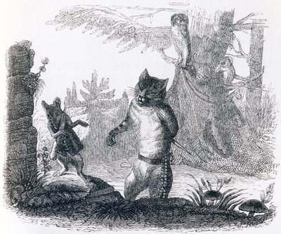The cat and the rat - Fables by La Fontaine by Grandville