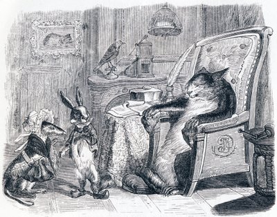 The Cat, the Weasel and the Little Rabbit - Fables by La Fontaine by Grandville