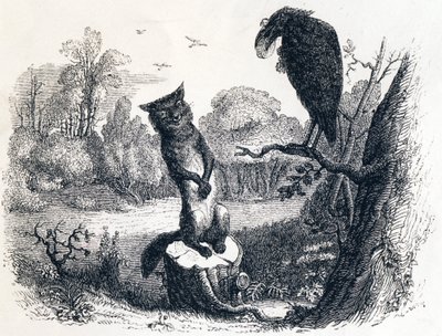 The crow and the fox - Fables by La Fontaine by Grandville
