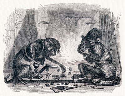 The Donkey and the Cat - Fables by La Fontaine by Grandville