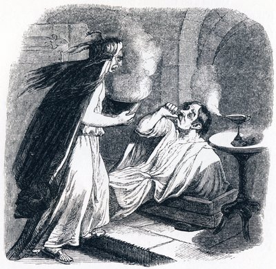 The drunken man and his wife - Fables by La Fontaine by Grandville