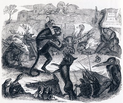 The Fox, the Donkey and the Animals - Fables by La Fontaine by Grandville