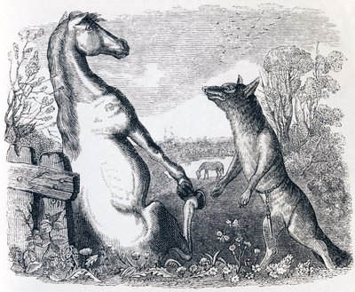 The Horse and the Wolf - Fables by La Fontaine by Grandville
