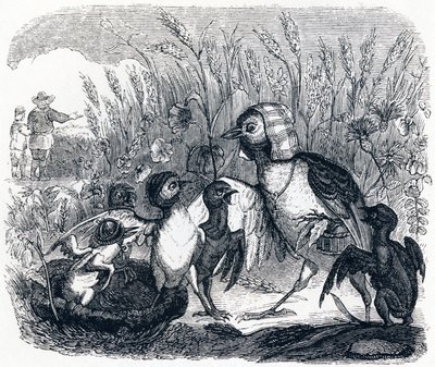 The Lark and Its Young, with the Master of a Field - Fables by La Fontaine by Grandville