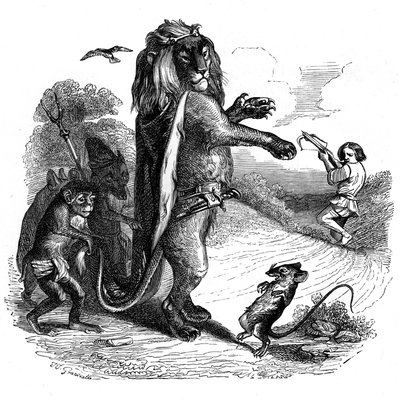The lion and the rat: La Fontaine fable illustrated by Grandville by Grandville (1803 47)