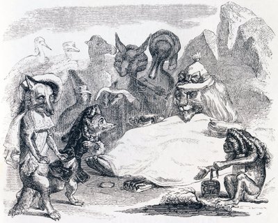The lion, the wolf and the fox - Fables by La Fontaine by Grandville