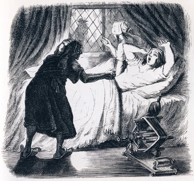 The old lady and the two servants - Fables by La Fontaine by Grandville